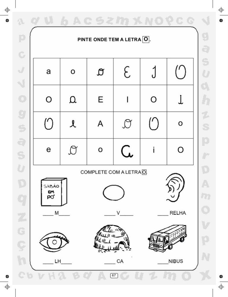 Atividade de completar as palavras com a letra O.