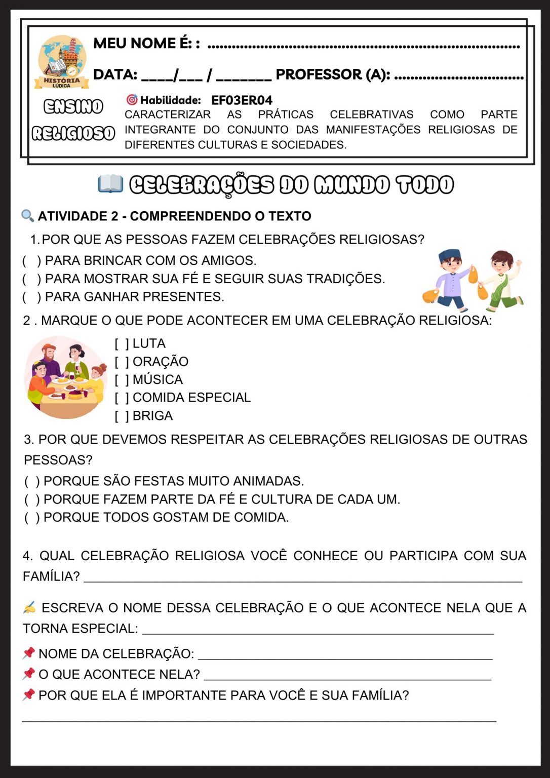 Atividades de Ensino Religioso – Para Imprimir